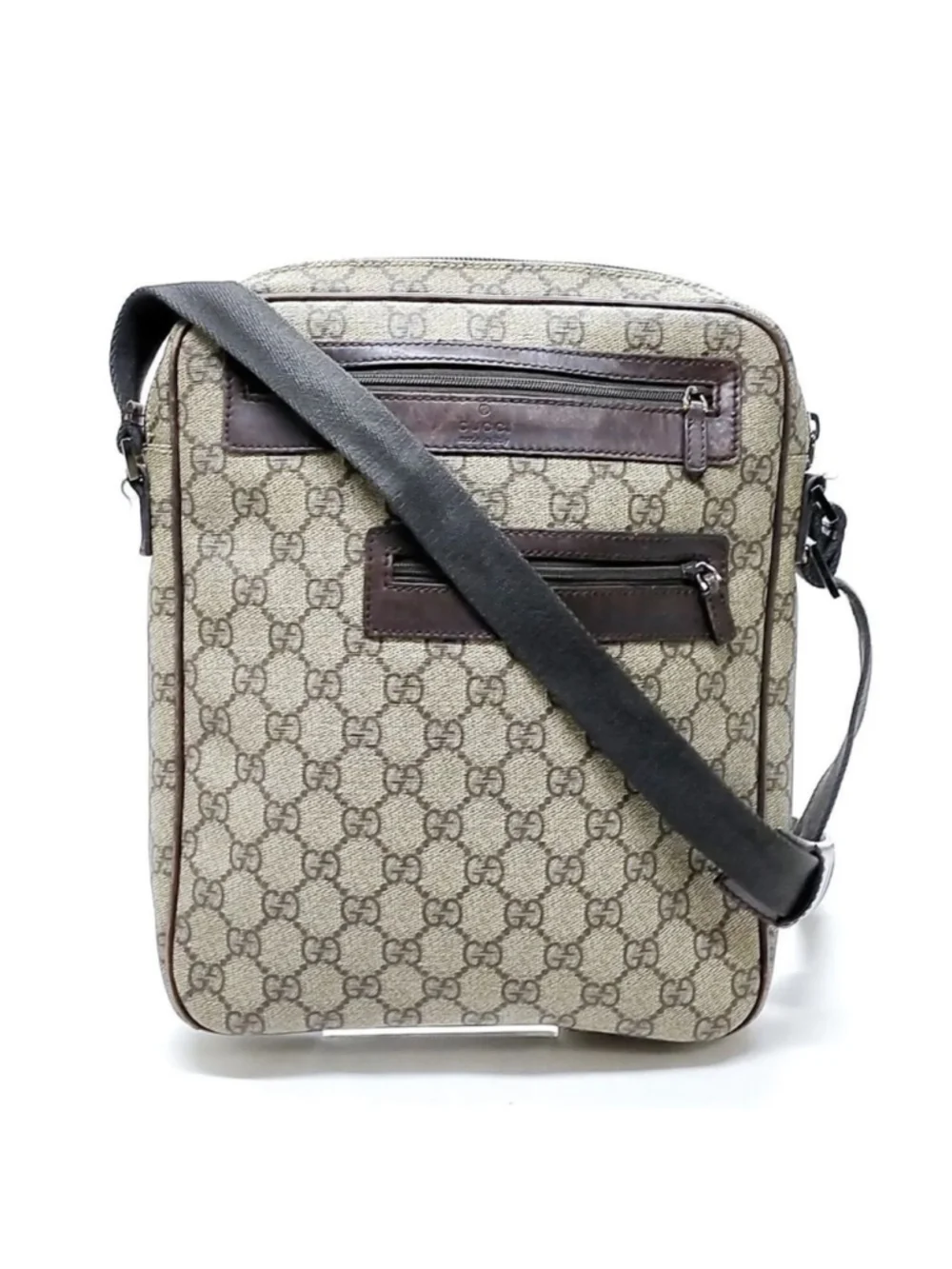 GUCCI GG Monogram Coated Canvas Brown Leather Crossbody Messenger Bag VINTAGE